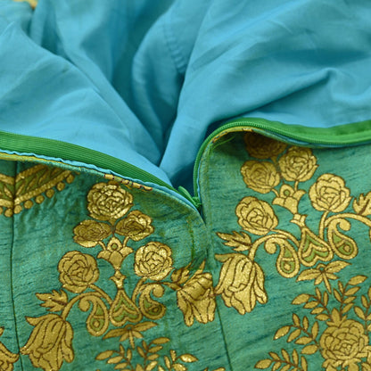 Indian Vintage Green woven brocade Skirt Party Wear Bollywood Lehenga Zari
