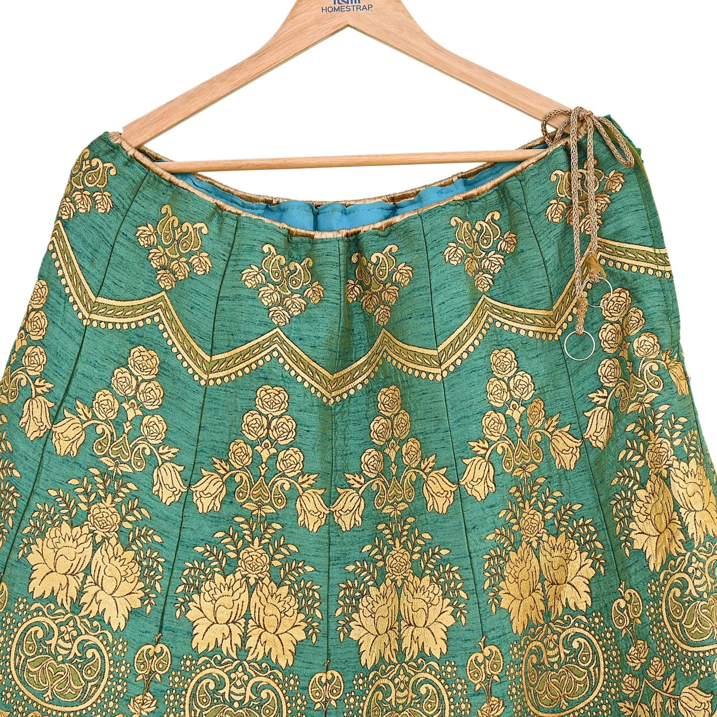 Indian Vintage Green woven brocade Skirt Party Wear Bollywood Lehenga Zari