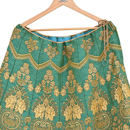 Indian Vintage Green woven brocade Skirt Party Wear Bollywood Lehenga Zari