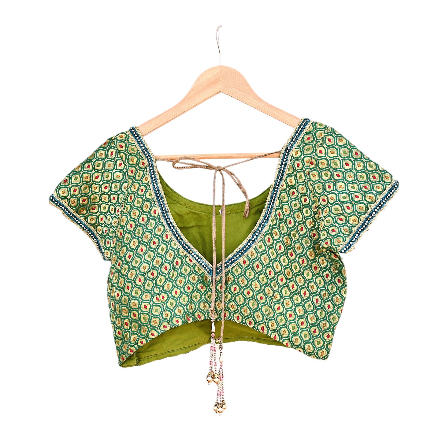 Indian Green Pure silk Woven Brocade Blouse/Top/Crop M Size Party wear Bollywood