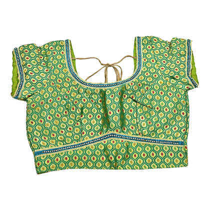 Indian Green Pure silk Woven Brocade Blouse/Top/Crop M Size Party wear Bollywood