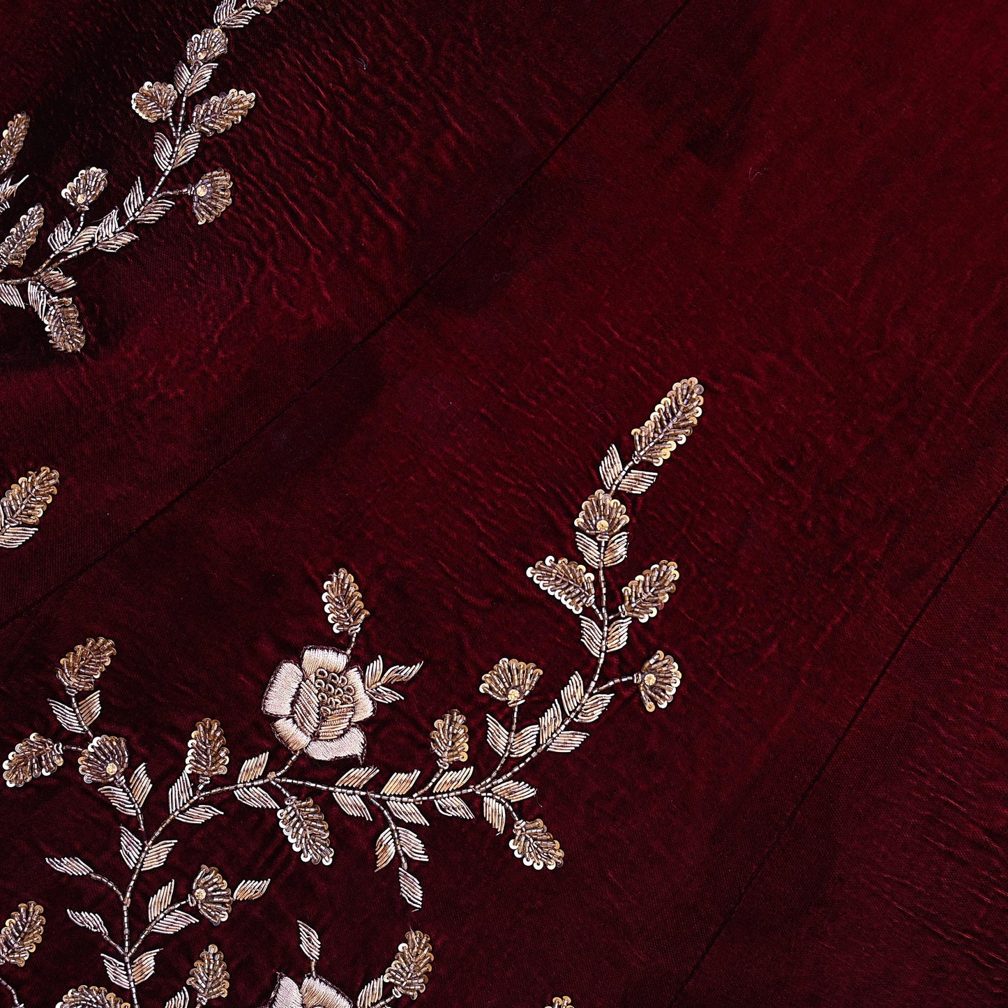 Indian Pre-owned Heavy Wedding Maroon Velvet Hand Embroidered Lehenga/Skirt Designer By Anamika Khanna Bridal Wear