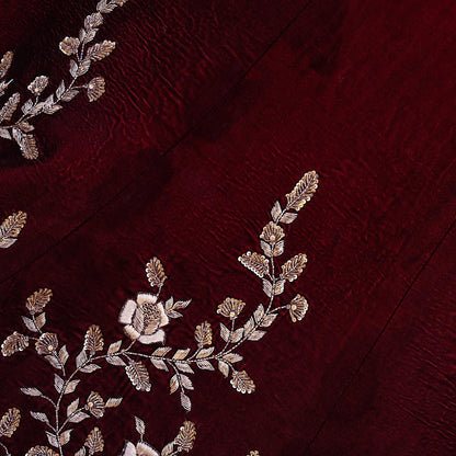 Indian Pre-owned Heavy Wedding Maroon Velvet Hand Embroidered Lehenga/Skirt Designer By Anamika Khanna Bridal Wear