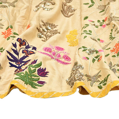 Abu Jani Beige Raw Silk Hand Embroidered Lehenga Skirt Zardozi Bridal Wear Indian Designer Wedding Couture