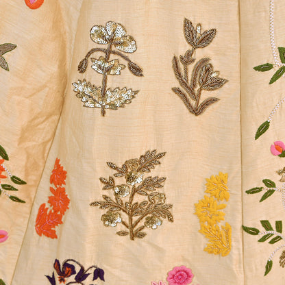 Abu Jani Beige Raw Silk Hand Embroidered Lehenga Skirt Zardozi Bridal Wear Indian Designer Wedding Couture