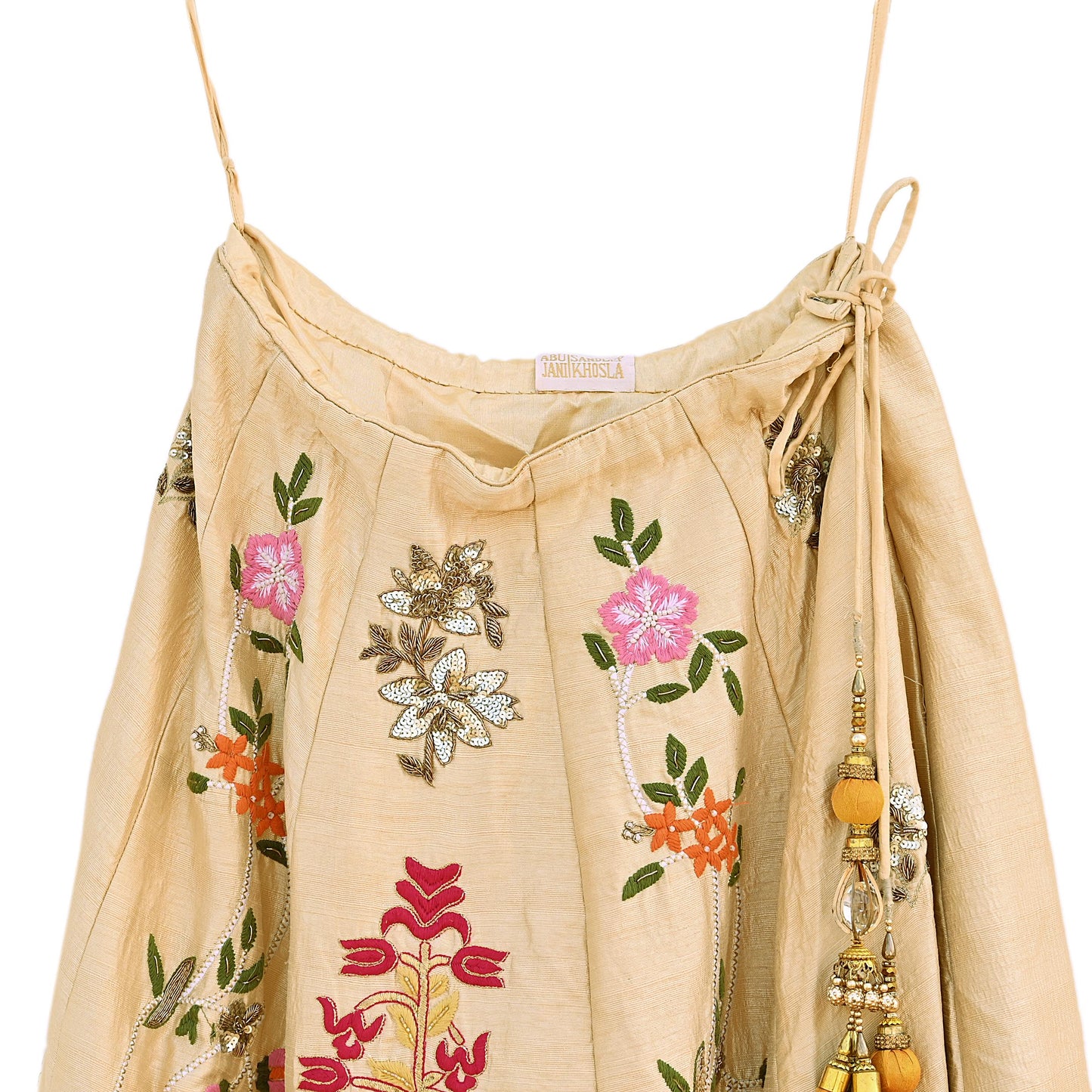 Abu Jani Beige Raw Silk Hand Embroidered Lehenga Skirt Zardozi Bridal Wear Indian Designer Wedding Couture