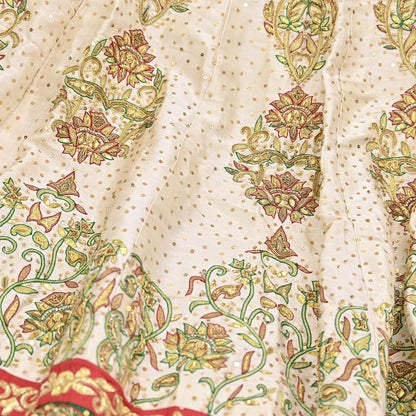 Indian Pre-owned Ivory Pure Satin Silk Hand Embroidered Ritu Kumar Designer Lehenga/Skirt Ethnic Bollywood Party Wear