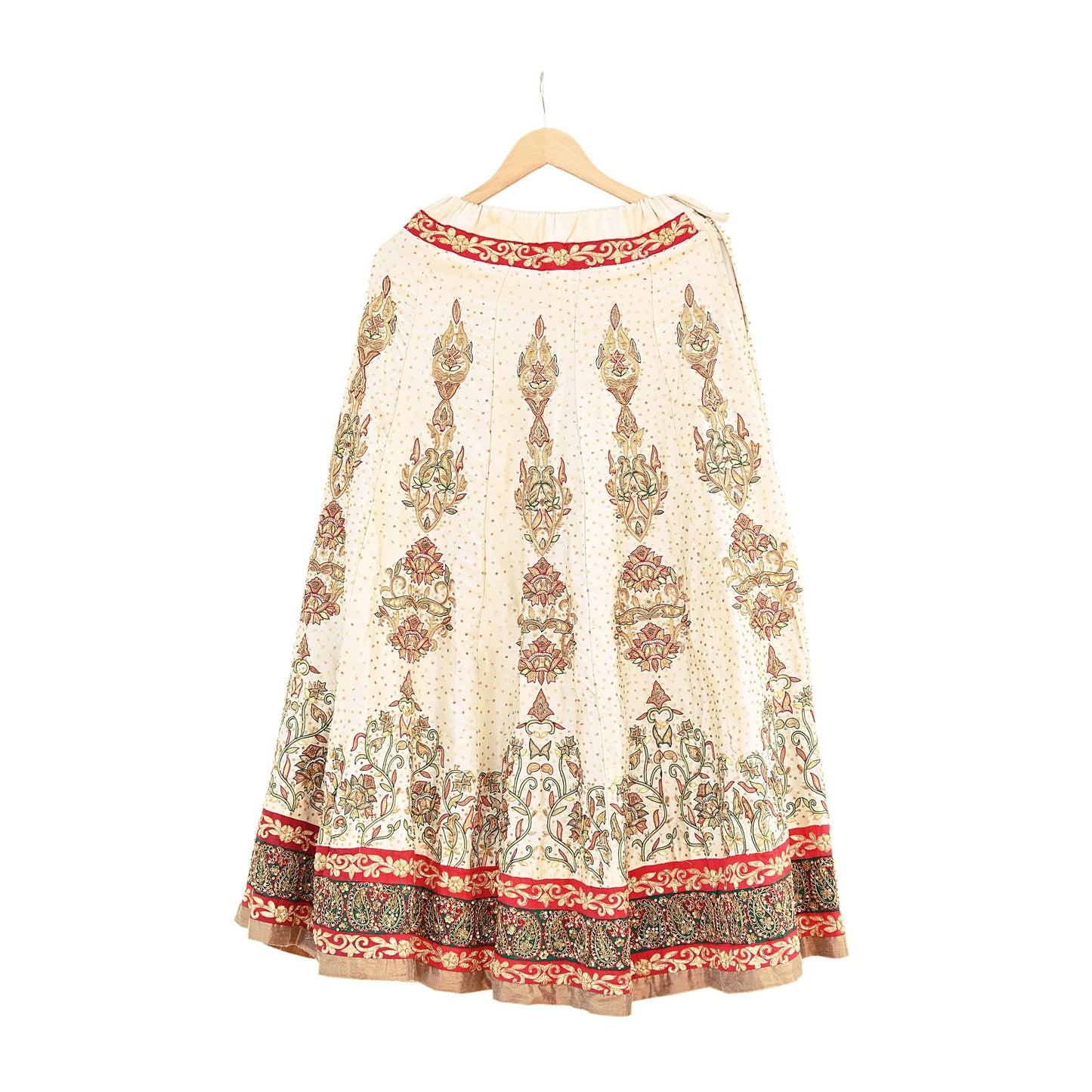 Indian Pre-owned Ivory Pure Satin Silk Hand Embroidered Ritu Kumar Designer Lehenga/Skirt Ethnic Bollywood Party Wear