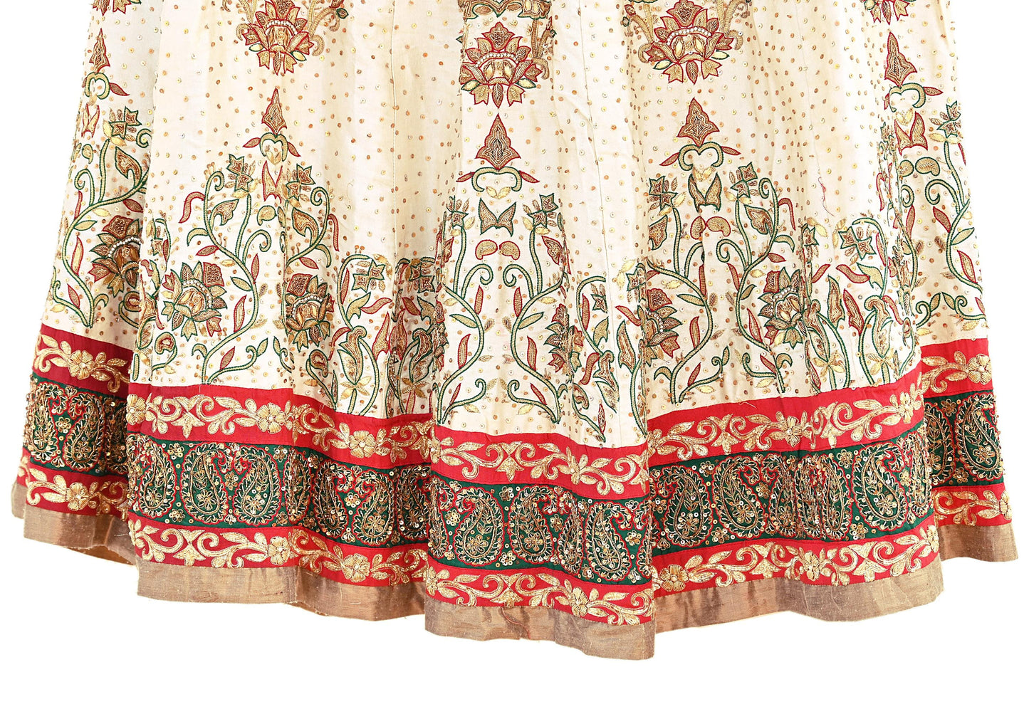 Indian Pre-owned Ivory Pure Satin Silk Hand Embroidered Ritu Kumar Designer Lehenga/Skirt Ethnic Bollywood Party Wear