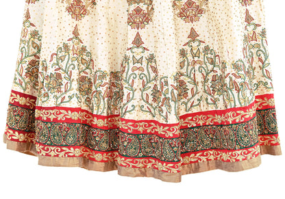 Indian Pre-owned Ivory Pure Satin Silk Hand Embroidered Ritu Kumar Designer Lehenga/Skirt Ethnic Bollywood Party Wear