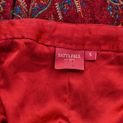 ndian Vintage Red Pure Crepe Silk Lehenga Set Satya Paul Hand Embroidered Skirt Wedding Outfit