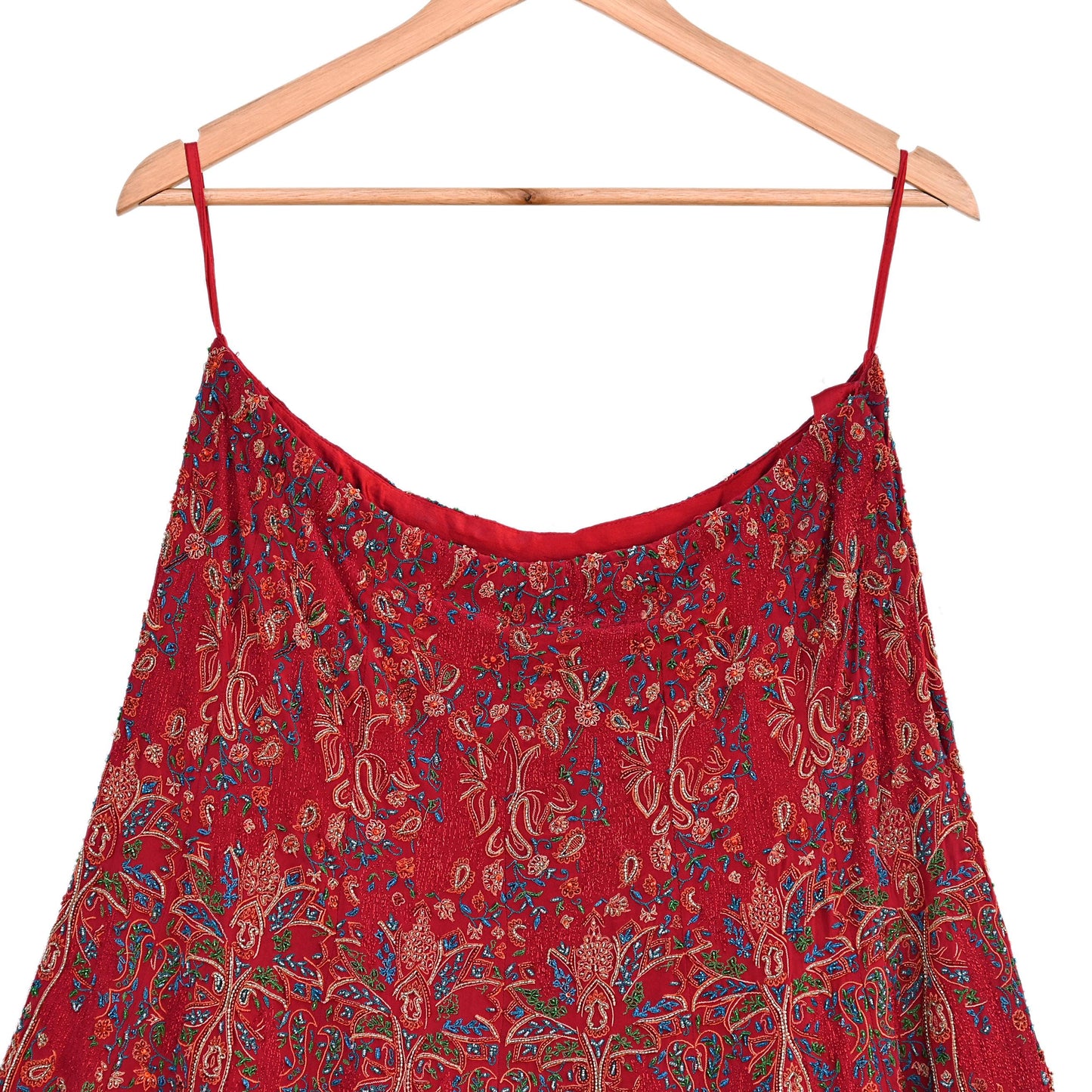 ndian Vintage Red Pure Crepe Silk Lehenga Set Satya Paul Hand Embroidered Skirt Wedding Outfit