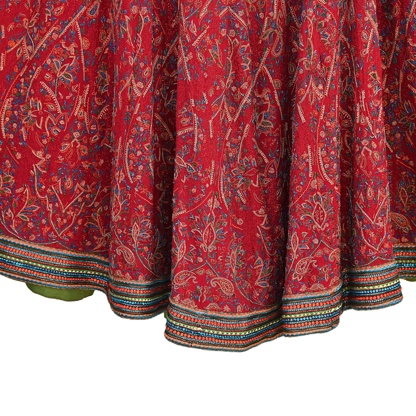 ndian Vintage Red Pure Crepe Silk Lehenga Set Satya Paul Hand Embroidered Skirt Wedding Outfit