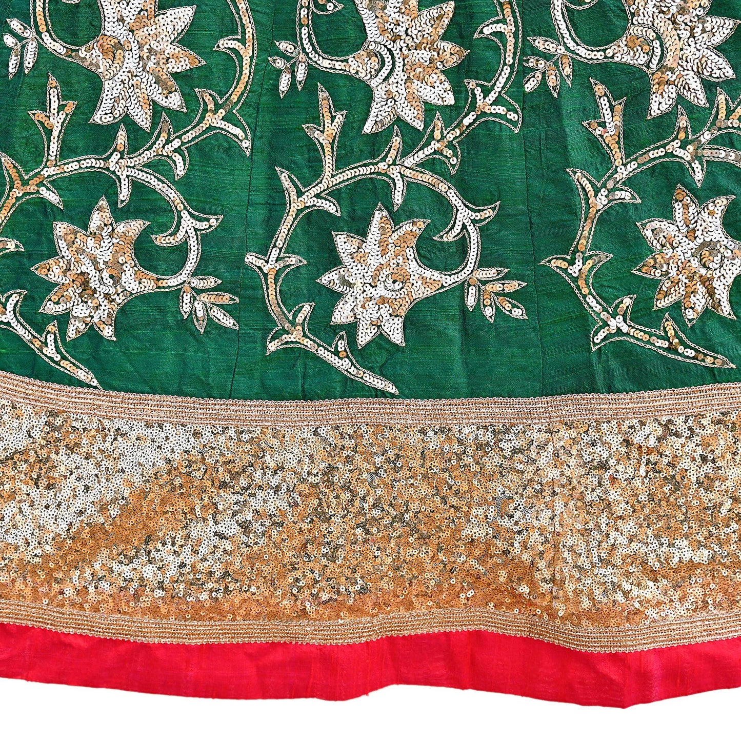 Indian Vintage Green Raw Silk Hand Embroidered Skirt Bridal Party Wear Bollywood Lehenga Zardozi/ Dabka, Zari