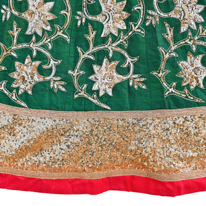 Indian Vintage Green Raw Silk Hand Embroidered Skirt Bridal Party Wear Bollywood Lehenga Zardozi/ Dabka, Zari