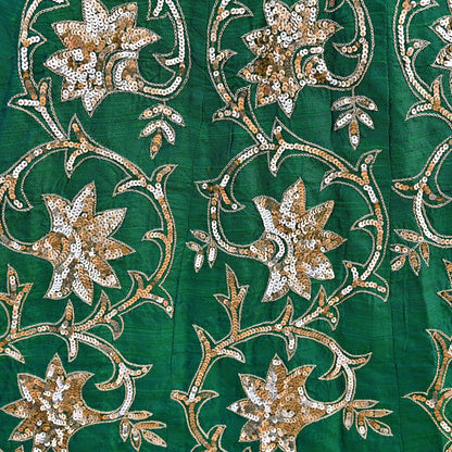 Indian Vintage Green Raw Silk Hand Embroidered Skirt Bridal Party Wear Bollywood Lehenga Zardozi/ Dabka, Zari