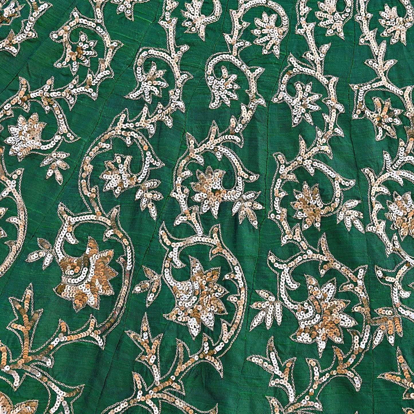 Indian Vintage Green Raw Silk Hand Embroidered Skirt Bridal Party Wear Bollywood Lehenga Zardozi/ Dabka, Zari