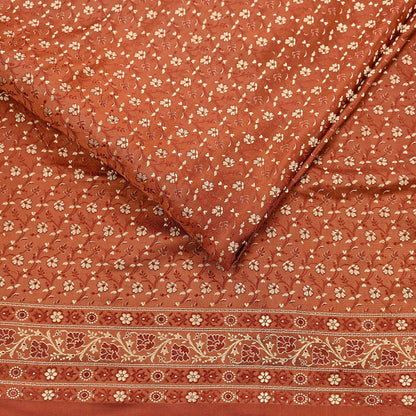 Vintage Rusty Orange Banarasi Silk Saree Pure Satin Silk Handwoven Tanchoi Fabric with Floral Weave 5 Yard Dressmaking Craft Material