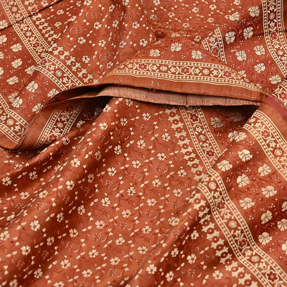 Vintage Rusty Orange Banarasi Silk Saree Pure Satin Silk Handwoven Tanchoi Fabric with Floral Weave 5 Yard Dressmaking Craft Material