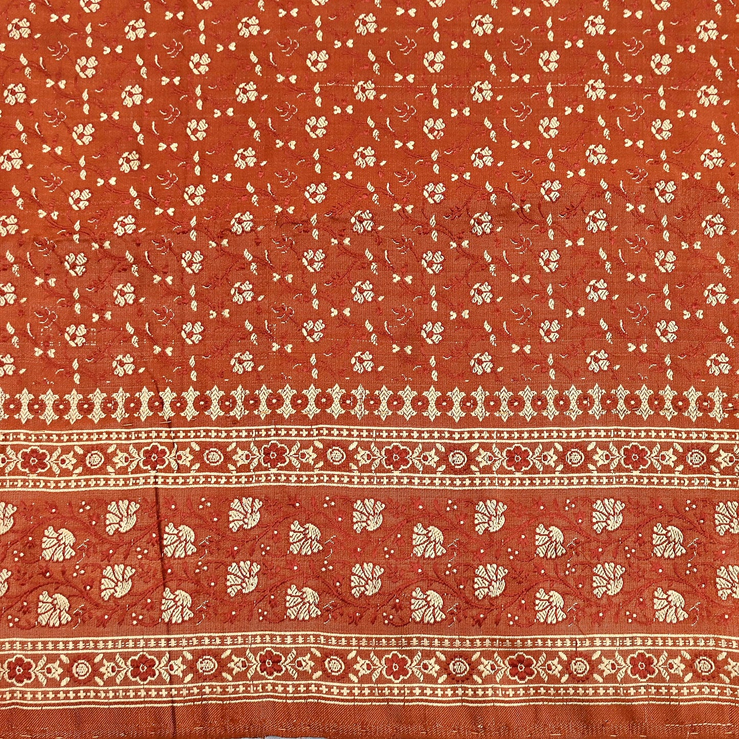 Vintage Rusty Orange Banarasi Silk Saree Pure Satin Silk Handwoven Tanchoi Fabric with Floral Weave 5 Yard Dressmaking Craft Material
