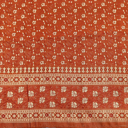 Vintage Rusty Orange Banarasi Silk Saree Pure Satin Silk Handwoven Tanchoi Fabric with Floral Weave 5 Yard Dressmaking Craft Material