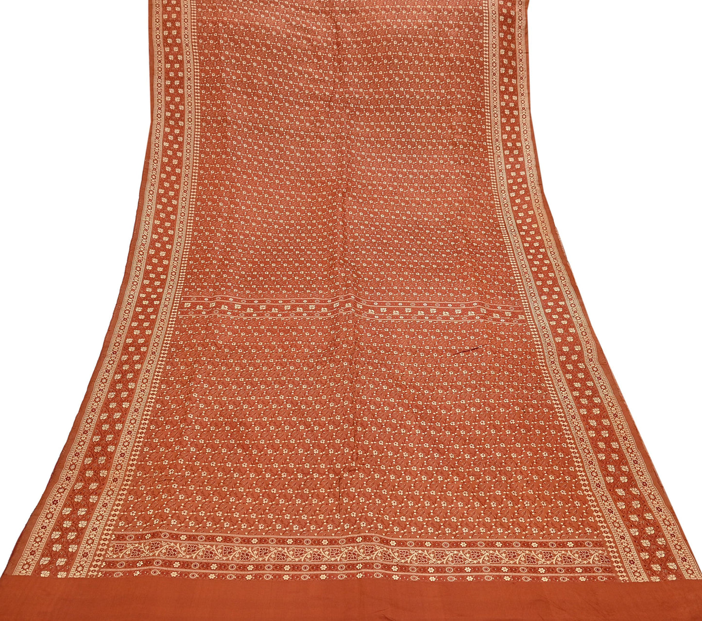 Vintage Rusty Orange Banarasi Silk Saree Pure Satin Silk Handwoven Tanchoi Fabric with Floral Weave 5 Yard Dressmaking Craft Material