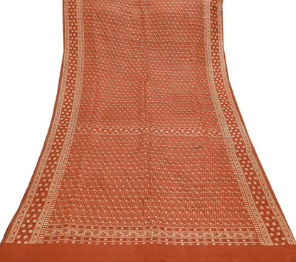 Vintage Rusty Orange Banarasi Silk Saree Pure Satin Silk Handwoven Tanchoi Fabric with Floral Weave 5 Yard Dressmaking Craft Material