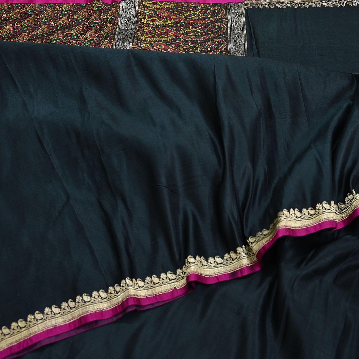 Indian Vintage Sari Black Heavy Wedding Pure Satin Silk Woven Banarasi Tanchoi Saree 5Yd Ethnic Craft Fabric Upcycle Bridal Heavy Sarees