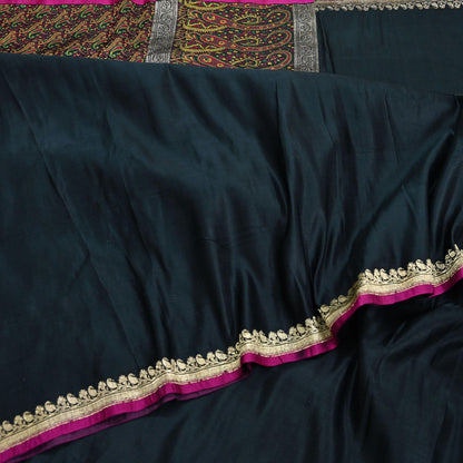 Indian Vintage Sari Black Heavy Wedding Pure Satin Silk Woven Banarasi Tanchoi Saree 5Yd Ethnic Craft Fabric Upcycle Bridal Heavy Sarees