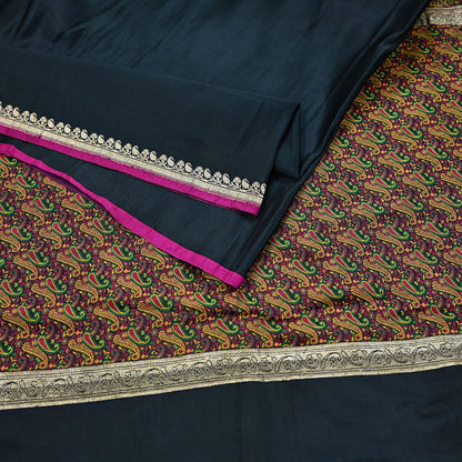 Indian Vintage Sari Black Heavy Wedding Pure Satin Silk Woven Banarasi Tanchoi Saree 5Yd Ethnic Craft Fabric Upcycle Bridal Heavy Sarees