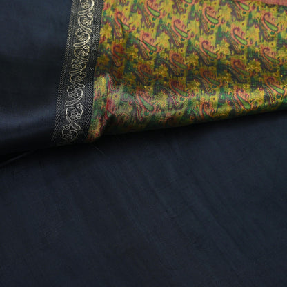 Indian Vintage Sari Black Heavy Wedding Pure Satin Silk Woven Banarasi Tanchoi Saree 5Yd Ethnic Craft Fabric Upcycle Bridal Heavy Sarees