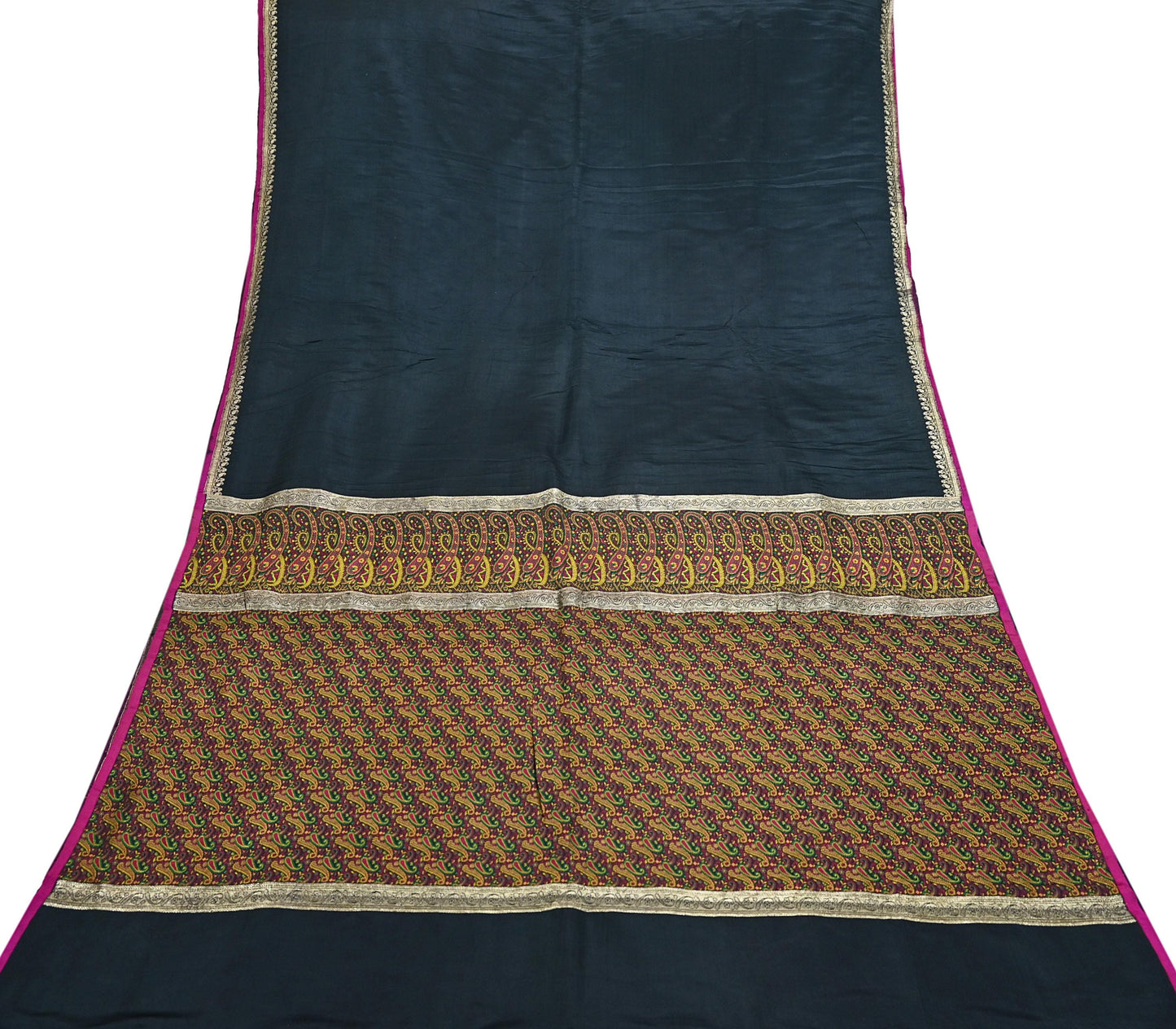 Indian Vintage Sari Black Heavy Wedding Pure Satin Silk Woven Banarasi Tanchoi Saree 5Yd Ethnic Craft Fabric Upcycle Bridal Heavy Sarees