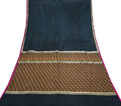 Indian Vintage Sari Black Heavy Wedding Pure Satin Silk Woven Banarasi Tanchoi Saree 5Yd Ethnic Craft Fabric Upcycle Bridal Heavy Sarees