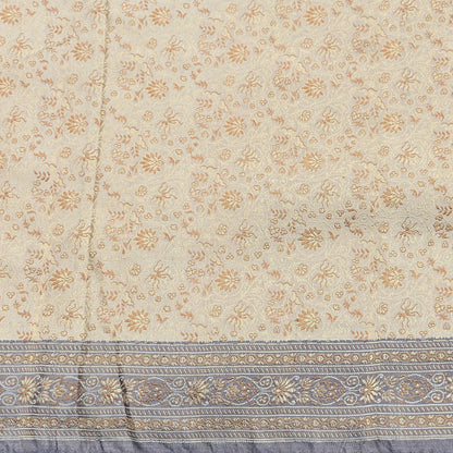 Vintage Beige & Gray Banarasi Silk Saree Pure Satin Silk Handwoven Tanchoi Fabric with Floral Weave 5 Yard Dressmaking Craft Material
