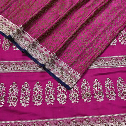 Indian Vintage Sari Pink Heavy Wedding Pure Satin Silk Woven Banarasi Tanchoi Saree 5Yd Ethnic Craft Fabric Upcycle Bridal Heavy Sarees