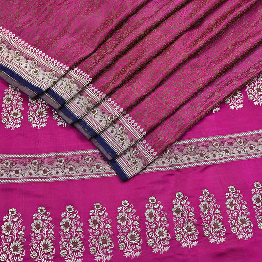 Indian Vintage Sari Pink Heavy Wedding Pure Satin Silk Woven Banarasi Tanchoi Saree 5Yd Ethnic Craft Fabric Upcycle Bridal Heavy Sarees