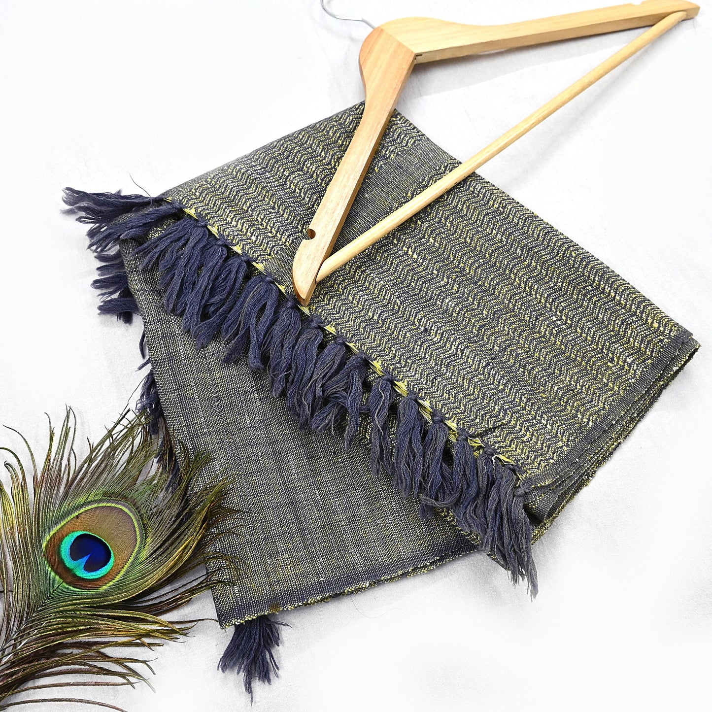 Indian Women Vintage Gray Long Stole Pure Woolen Scarf Dupatta Scarves Sarong Wrap Veil Hijab Shawl Soft Fringes