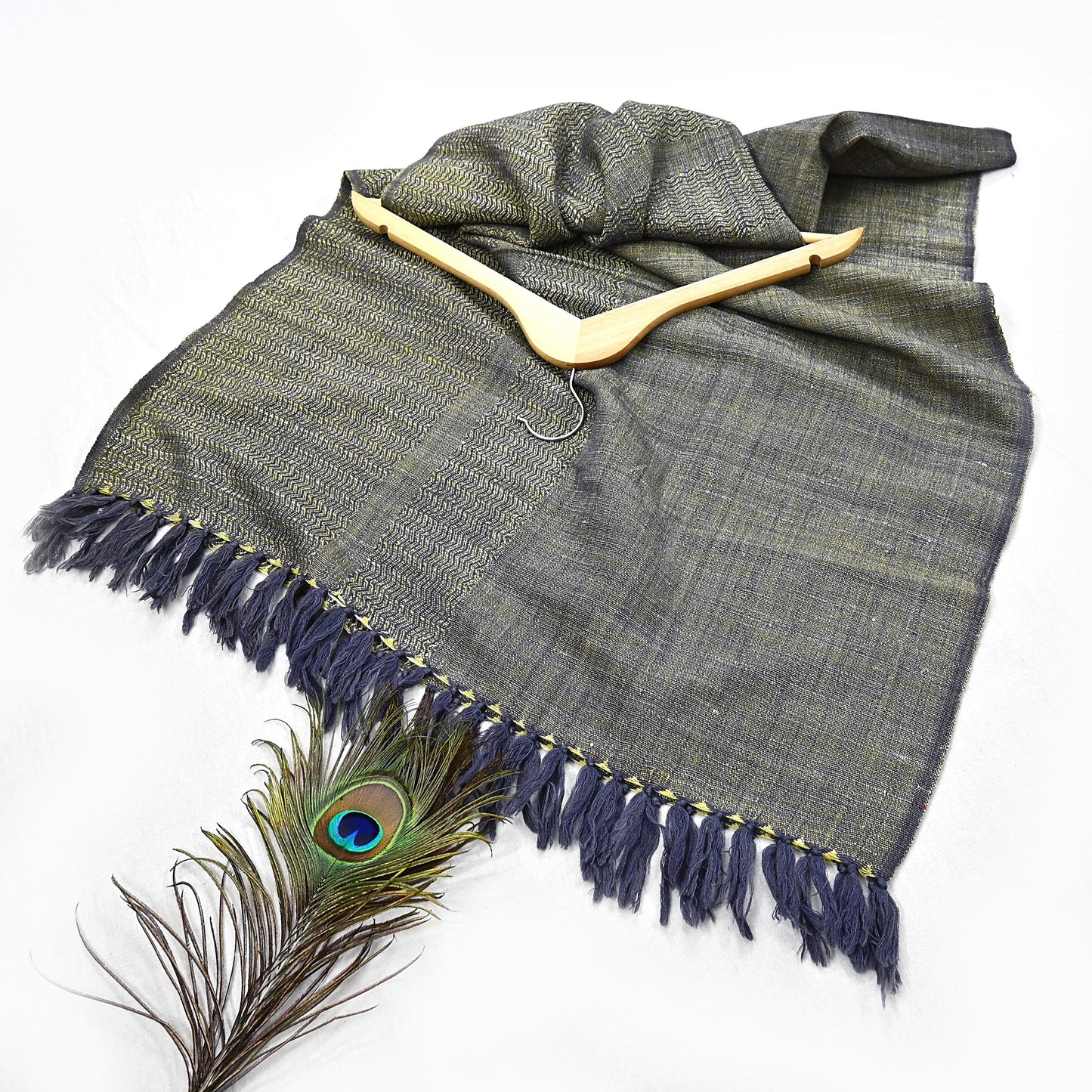 Indian Women Vintage Gray Long Stole Pure Woolen Scarf Dupatta Scarves Sarong Wrap Veil Hijab Shawl Soft Fringes