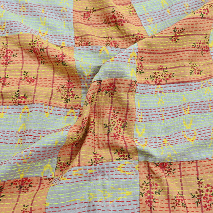 Indian Vintage Dupatta Multi Long Stole Pure Cotton Printed Hand Embroidered Kantha Scarves Veil Scarf Wrap For Women's