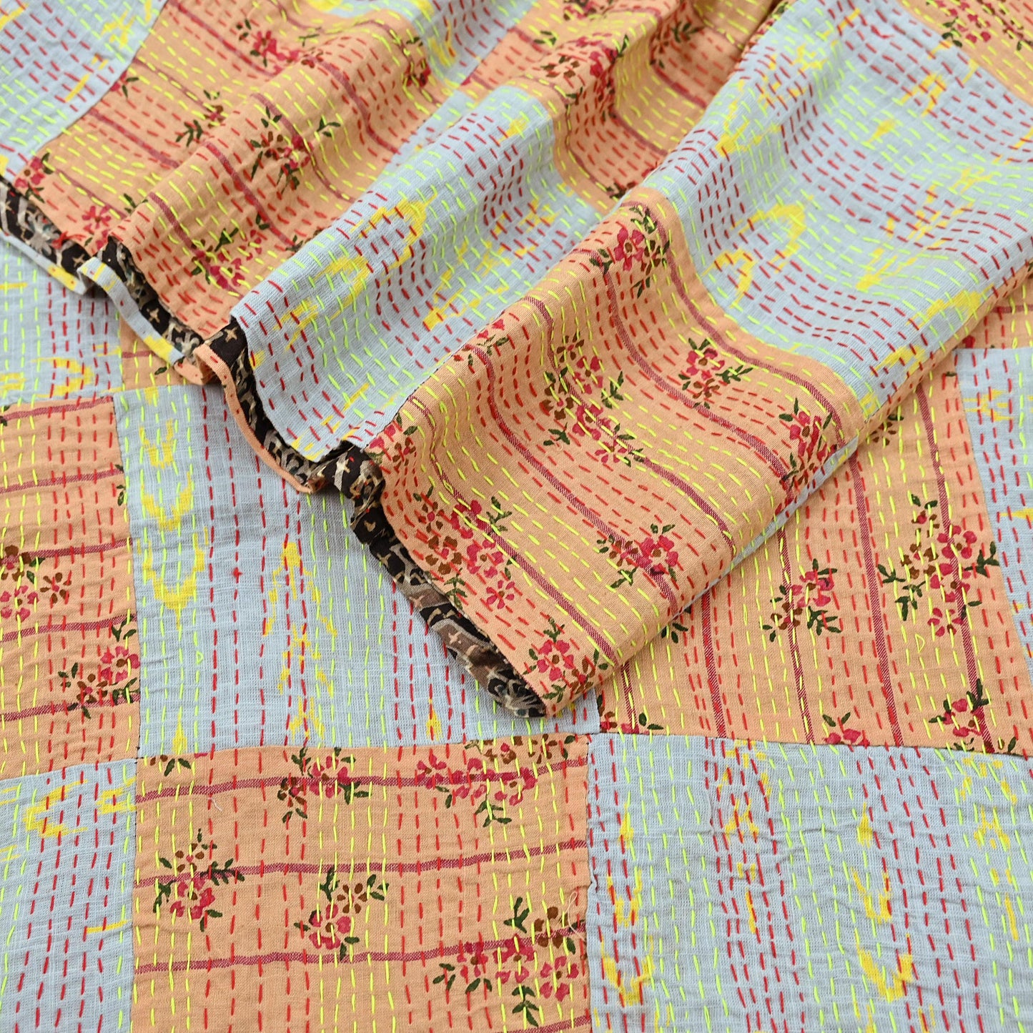 Indian Vintage Dupatta Multi Long Stole Pure Cotton Printed Hand Embroidered Kantha Scarves Veil Scarf Wrap For Women's