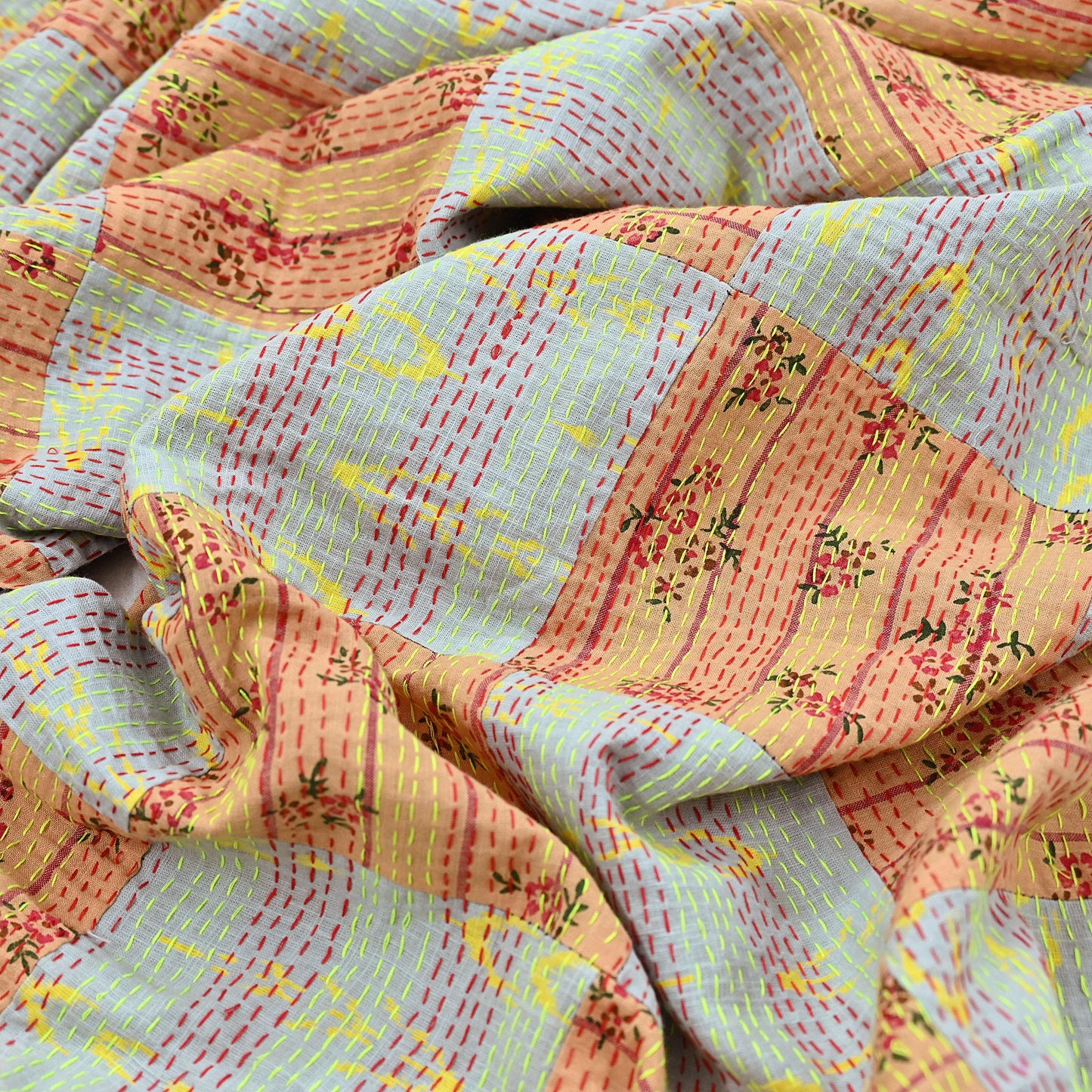Indian Vintage Dupatta Multi Long Stole Pure Cotton Printed Hand Embroidered Kantha Scarves Veil Scarf Wrap For Women's