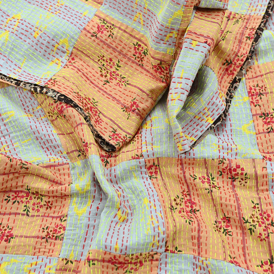 Indian Vintage Dupatta Multi Long Stole Pure Cotton Printed Hand Embroidered Kantha Scarves Veil Scarf Wrap For Women's