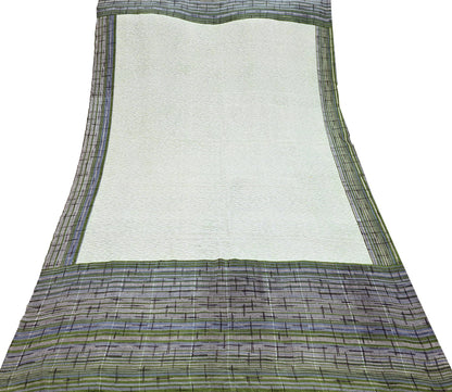 Indian Vintage Ivory Dupatta Long Stole Pure Crepe silk Printed Dupatta Veil Scarves soft Boho Wrap Dressmaking Stripes