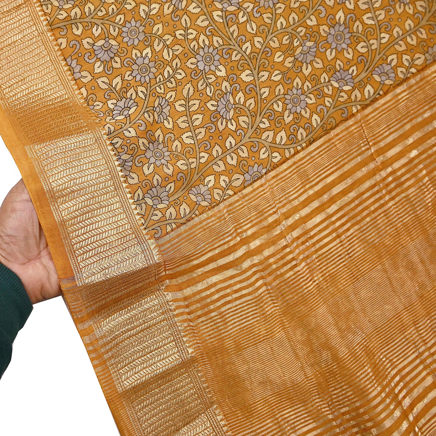 Indian Vintage Green Saree Block Printed Sari chanderi Silk Sari Craft Fabric 5Yd Floral Soft Zari Dress making Bollywood saree Birds