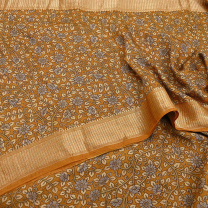 Indian Vintage Green Saree Block Printed Sari chanderi Silk Sari Craft Fabric 5Yd Floral Soft Zari Dress making Bollywood saree Birds