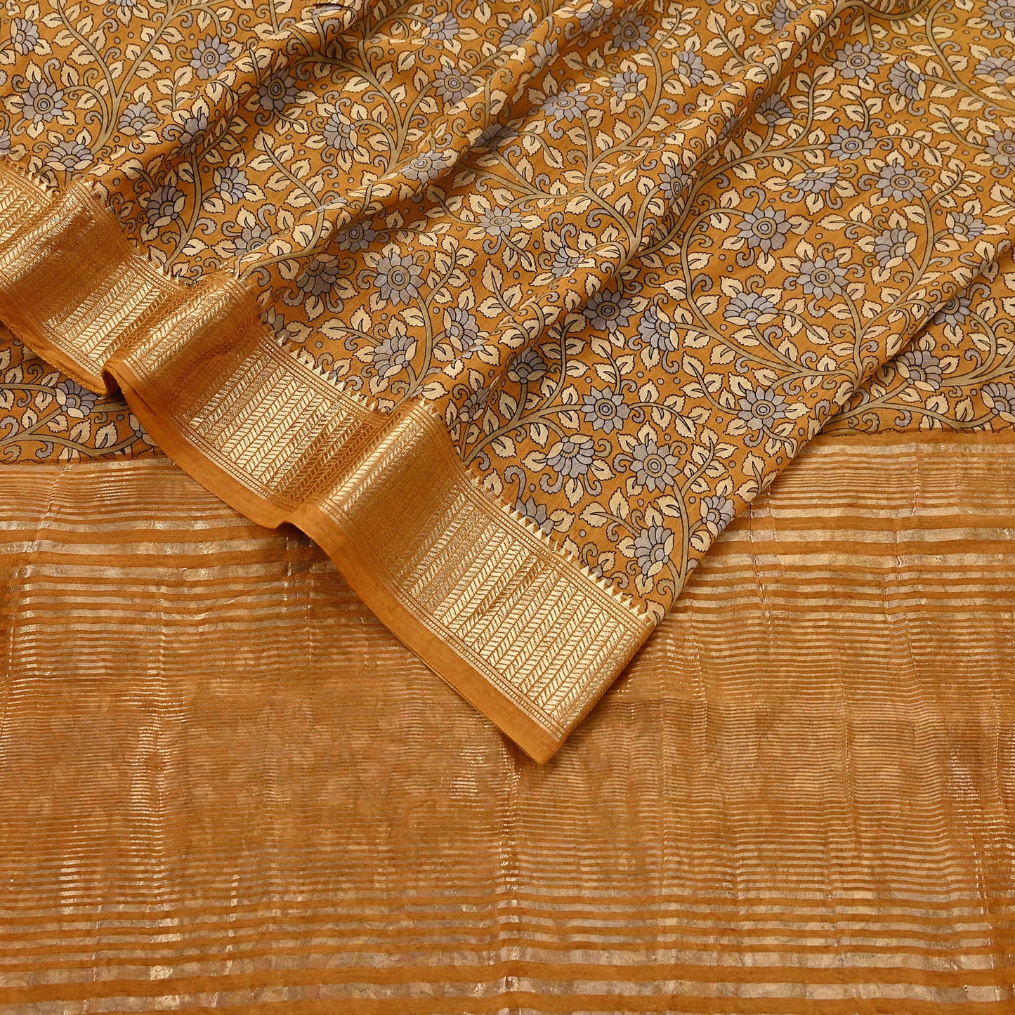 Indian Vintage Green Saree Block Printed Sari chanderi Silk Sari Craft Fabric 5Yd Floral Soft Zari Dress making Bollywood saree Birds