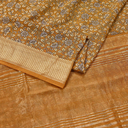Indian Vintage Green Saree Block Printed Sari chanderi Silk Sari Craft Fabric 5Yd Floral Soft Zari Dress making Bollywood saree Birds