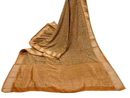Indian Vintage Green Saree Block Printed Sari chanderi Silk Sari Craft Fabric 5Yd Floral Soft Zari Dress making Bollywood saree Birds