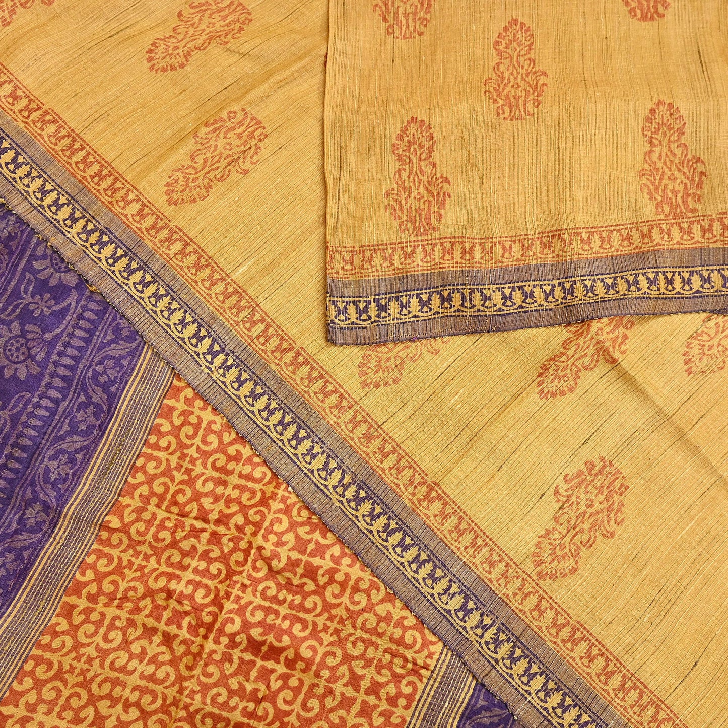 Indian Vintage Heavy Sari Mustard Pure Khadi Silk Handloom Saree Craft Fabric 5yd Ethnic Wear Dress making For Crafting Quilting