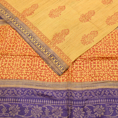 Indian Vintage Heavy Sari Mustard Pure Khadi Silk Handloom Saree Craft Fabric 5yd Ethnic Wear Dress making For Crafting Quilting